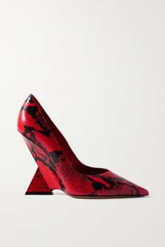 The Attico's 'Cheope' collection is filled with so many styles, but one thing remains the same - the cool, sculptural heels. These pumps are made from snake-effect leather in a vibrant red and black colorway and have classic pointed toes. Red And Black Snake, Red Pumps Heels, Red Pumps, Formal Shoes For Men, Red Heels, Shoes Heels Pumps, Leather Pumps, Leather Slip Ons, Shoe Obsession