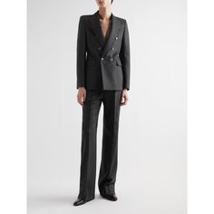 The foundation of SAINT LAURENT's tailoring lies in its impeccable craftsmanship and attention to detail. This double-breasted jacket is cut from wool and cotton-blend flannel with monochrome pinstripes, the pattern only adds to the '70s look of the peak lapels and structured shoulders. Flannel Blazer, Saint Laurent Collection, Blazer For Men, 70s Look, Double Breasted Jacket, The Peak, Blazers For Men, Mr Porter, Double Breasted