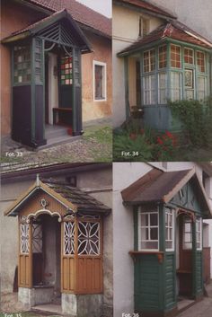 four different types of small houses with windows and doors