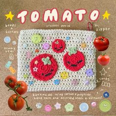 a crocheted book with tomatoes and tomatoes on it