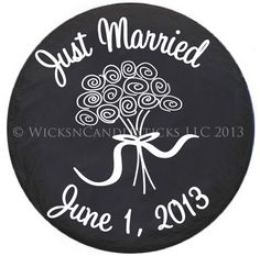 a black and white sticker with the words just married on it