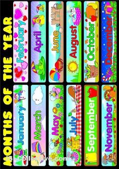 an image of children's bookmarks with the words months of the year