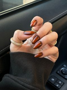 - fall nail designs, fall nail color, burgundy nail, fall nail inspo, fall nail ideas, fall nails 2024, gold rings, fall nails, fall aesthetic, fall vibes, brown nails, burgundy nails, burgundy, brown, nails fall Brown Nails For Thanksgiving, Brown On Brown French Nails, November Nails 2024 Trends, Fall Nails Brown And Gold, Maroon Brown Nails, Brown And Maroon Nails, Brown Rhinestone Nails, Brown Burgundy Nails