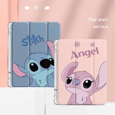 two ipad cases with cartoon characters on them