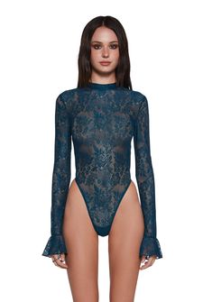 Floral Lace Bodysuit Current Mood - Dark Blue Mood Dark, Current Mood Clothing, Mock Neckline, Current Mood, Lace Bodysuit, Winter Months, Cold Winter, Dolls Kill, Exclusive Collection