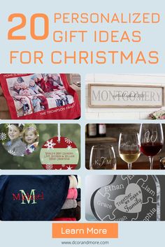 christmas gifts for the family and friends who love to have wine in their hands, with text overlay that reads 20 personalized gift ideas for christmas