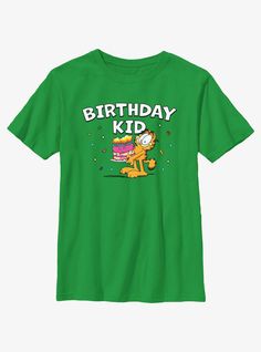 100% CottonWash cold; dry lowImportedListed in youth sizes Fun Green T-shirt For Birthday, Green Fun Birthday T-shirt, Green Graphic Print T-shirt For Birthday, Green Letter Print T-shirt For Birthday, Green Short Sleeve Birthday T-shirt, Casual Graphic Print T-shirt For Birthday, Green Graphic Print Top For Birthday, Garfield Shirt, Garfield Birthday