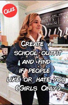 a woman standing in front of a counter with donuts on it and the caption reads, create a school outlet and find if people like or hate you girls only?