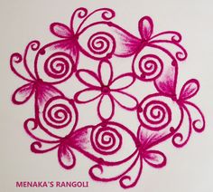 a drawing of flowers with swirls in the middle on a white paper background that says meenaka's rangoli