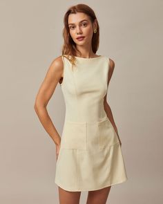 The Yellow Boat Neck Cutout Mini Dress & Reviews - Yellow - Dresses | RIHOAS Cutout Mini Dress, Tailored Clothes, Grad Dresses, Looks Chic, Mode Inspo, The Boat, Sleeveless Mini Dress, City Chic, Looks Vintage