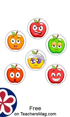 an image of apples with different faces in the middle and one on the other side