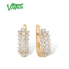 VISTOSO 14K 585 Yellow Gold Earrings For Lady Glamorous Sparkling Diamond Earrings Luxury Wedding Earrings Luxury, Wedding Engagement Gifts, Yellow Gold Earrings, Gold Clips, Sparkling Diamond, Yellow Gold Earring, Clip Earrings, Exquisite Jewelry, Sparkle Diamonds