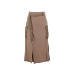 Wool Blend Wrap Skirt-SACAI-JOHN JULIA Makeup Travel Case, Dark Beige, Wool Fabric, Beauty Accessories, Skirts For Sale, Wrap Skirt, Accessories Design, Wool Blend, Midi Skirt