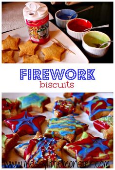 fireworks biscuits with red, white and blue icing