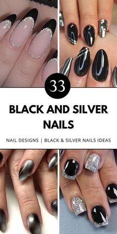 Discover creative nail designs, from classic almond shapes to bold short styles. Add sparkle to your look with red, blue, or white accents. Save this pin now! Black And Silver Nail Art, Red And Silver Nails, Silver Nail Designs, Trendy Nail Designs, Chic Nail Art