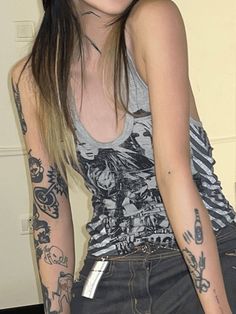 ⚡️Free Shipping 2022 Vintage Y2K Printed Halter Tank Top Gray M under $15.00 in Tops&Tees at AnotherChill.com Online. Style: Street/Vintage/Y2K/Punk/Grunge. Fabric Content: Polyester Blend. Fit Type: Slim fit. Neckline: Halter Neck. Sleeve Length: Sleeveless. Design: Features a halter style, this tank is shaped to a fitted silhouette, with a grunge-inspired pattern featuring at the front and striped printed at back.. ✓2022 SUMMER OUTFITS. Check reviews and buy Vintage Y2K Printed Halter Tank Top Grunge Stretch Cotton Crop Top, Edgy Fitted Cropped Tank Top, Fitted Halter Top For Spring, Y2k Style, Fitted Grunge Crop Top T-shirt, Fitted Grunge Crop Top Tank, Y2k Punk, Moto Car, Punk Grunge, Halter Tank Top