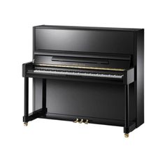 a black piano sitting in front of a white background