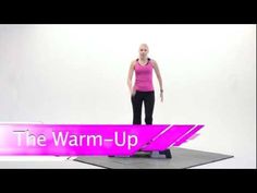 a woman standing on top of a mat with the words the warm up in front of her