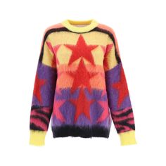 Oversized Sweater In Brushed Mohair And Merino Wool Knit By Palm Angels, Featuring A Multicolored Star-Shaped Jacquard Motif. Finished With Ribbed Crew Neck, Cuffs And Hem. The Model Is 177 Cm Tall And Wears A Size Xs.Material: 50% Wm 32% Pa 18% WeMade In: ItalyColor: YellowCollection: Fall - Winter 2022Pwhe033f22kni001 Pull Oversize, Pullover Mode, Star Sweater, Mohair Wool, Yellow Sweater, Yellow Purple, Palm Angels, Sweater Making, Wool Blend Sweater