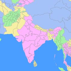 a map of india with all the states colored in pink and green, along with blue water