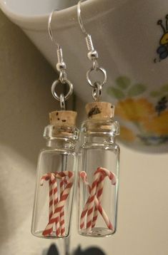 Candy Cane Earrings, Selling On Instagram, Handmade Candy, Small Glass Bottles, In A Jar, Fashion Jewelry Earrings, Candy Cane, Fashion Watches, Glass Bottles