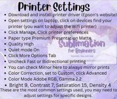 the instructions for printer settings are shown in this poster, which shows how to use them