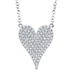 This women's necklace features a 14Kt white gold chain with a diamond pave heart pendant. The pendant is embellished with 0.21 carats of diamonds, creating a stunning and elegant look. A versatile piece that can be worn with any outfit. From the Shy Creation collection. Gold Diamond Heart Necklace, Pave Heart Necklace, Contemporary Fine Jewelry, White Gold Pendant Necklace, Diamond Heart Pendant Necklace, Women's Necklace, Heart Necklace Diamond, Heart Pendant Diamond, Diamond Pendant Necklace