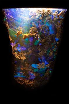 an opalized glass is shown in the dark