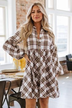 Wrap yourself in style with the Bradley Plaid Shirt Dress. This versatile dress features a classic plaid design and can be dressed up or down for any occasion. Its flattering fit and comfortable material make it a must-have in any wardrobe. Elevate your look and feel confident in this timeless piece. Model Info: Models are 5'7", Size 2, wearing smalls Material: 50% Cotton + 45% Polyester + 5% Viscose Size Chart (INCH) Sizes Bust Waist Hem_Width Sleeve_Length Length Relax Relax Relax Relax Relax Plaid Shirt Dress, Plaid Dress Shirt, Plaid Design, Versatile Dresses, Elevate Your Look, Feel Confident, Plaid Shirt, Timeless Pieces, Pre Order