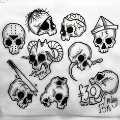 a drawing of skulls and other items on a piece of paper with the words friday 13th