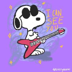 a drawing of a cartoon character playing an electric guitar with the words, i can see you