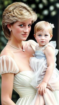 a woman in a white dress holding a small child