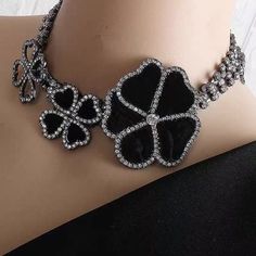 Black Camellia Flower Necklace with Crystals Asymmetric Punk Choker Bracelete · Swimwear Store · Online Store Powered by Storenvy Elegant Flower Decorated Choker Jewelry, Unique Black Choker Jewelry, Black Flower Necklace For Party, Black Jewelry Necklace Flowers, Black Flower Choker, Punk Choker, Swimwear Store, Camellia Flower, Black Flower