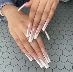 Long French Tip Nails, Glittery Acrylic Nails, French Fade Nails, Brown Acrylic Nails, Wow Nails, Glamorous Nails, French Tip Acrylic Nails, Summer Acrylic Nails, Long Acrylic Nails Coffin