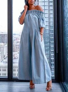 Jumpsuit Off Shoulder, Plain Jumpsuits, Casual Autumn Outfits Women, Cold Shoulder Jumpsuit, Jumpsuit Pattern, Short Sleeve Jumpsuits, One Piece Suit, Ankle Length Pants, Type Of Pants