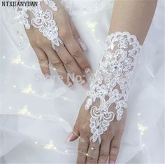 Elegant Beaded Lace Satin Short Bridal Gloves Price: 12.00 USD & FREE Shipping Lace Gloves Wedding, Wrist Flowers, African Prom Dresses, Royal Blue Lace, Satin Short