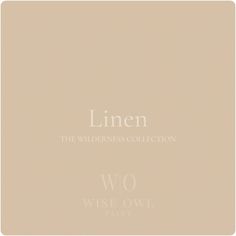 linen the wilderness collection by w o wise owl bay logo on beige background with white text