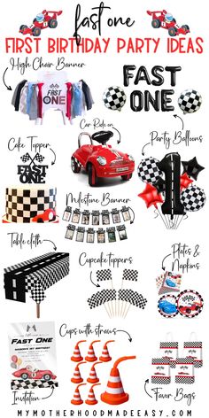 a birthday party with cars and checkered flags