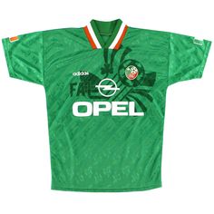 an old green soccer jersey with the words fage opel on it