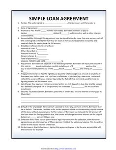 the simple loan agreement is shown in this document