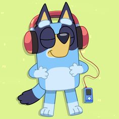 a cartoon character with headphones and a cell phone