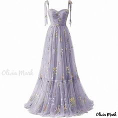 Olivia Mark - Vintage Elegant Evening Gown with Exquisite Floral Embroidery and Delicate Spaghetti Straps Elegant Evening Gown, Lavender Dress, Lavender Dresses, Elegant Embroidery, Floral Gown, Evening Gowns Elegant, Camisole Dress, Formal Dresses For Women, Vintage Elegant