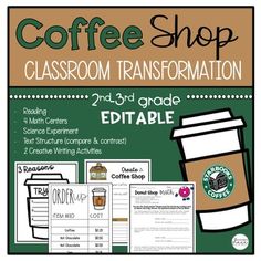 the coffee shop classroom transportation bundle for 3rd grade students with editable worksheets