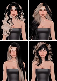 four different views of a woman with long hair