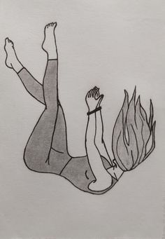 a drawing of a woman laying on her back with fire coming out of her legs