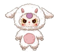 a cartoon sheep with big eyes and an ear on it's head, standing in front of a white background