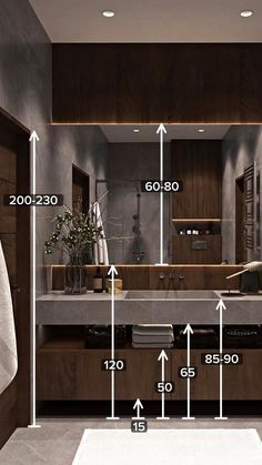 a bathroom with several measurements for the size of the sink and countertop, along with an additional length guide