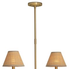 two lamps with shades on each side and one light on the other, both in gold