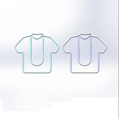 two t - shirts are hanging on a clothes hanger, one is blue and the other is white