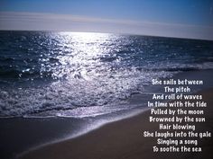 the sun shines brightly over the ocean with a poem written on it